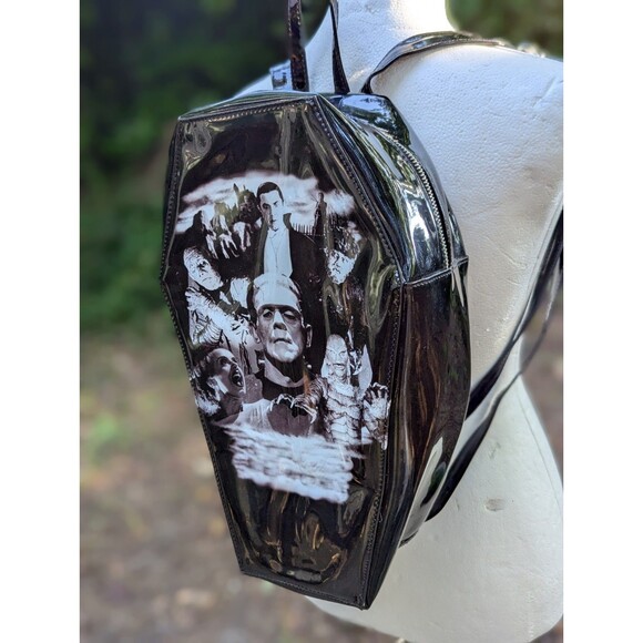 Rock Rebel Universal Monsters Coffin Backpack Dracula Mummy Frankenstein EUC - Picture 13 of 14